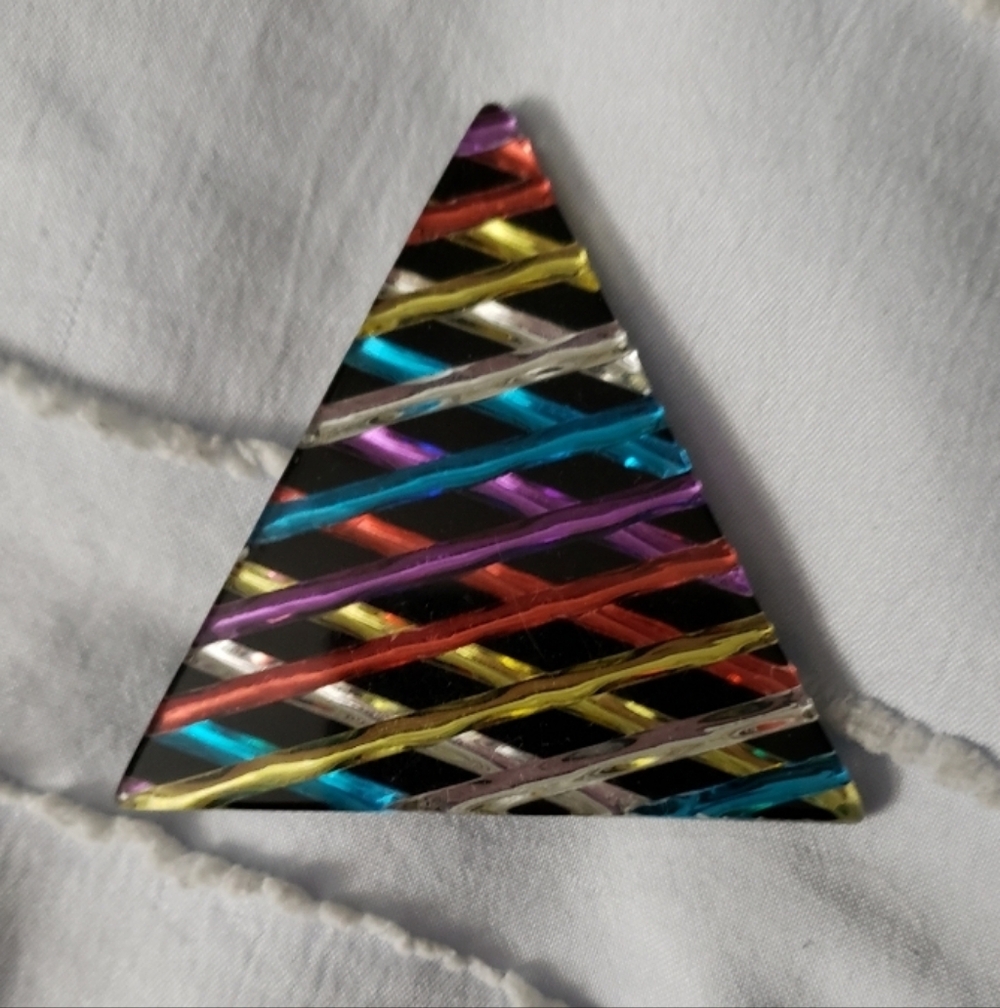 Vibrant Striped Triangle Pin Brooch Christmas Modern Tree Shape.